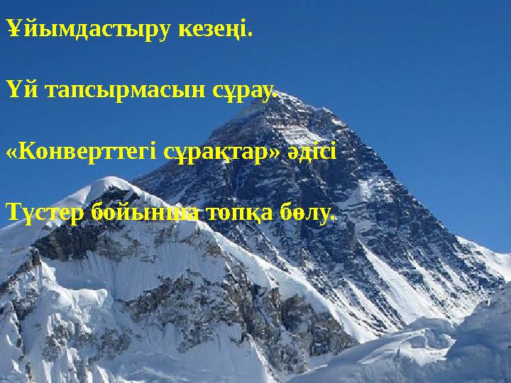 Ұйымдастыру кезеңі. Үй тапсырмасын сұрау. «Конверттегі сұрақтар» әдісі Түстер бойынша топқа бөлу.