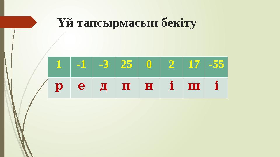 1 -1 -3 25 0 2 17 -55 р е д п н і ш іҮй тапсырмасын бекіту