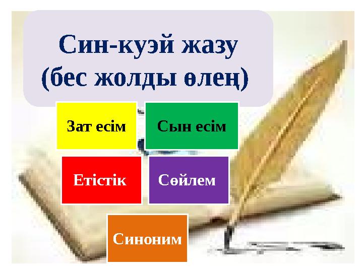 Син-куэй жазу (бес жолды өлең) Зат есімСын есім Етістік Сөйлем Синоним