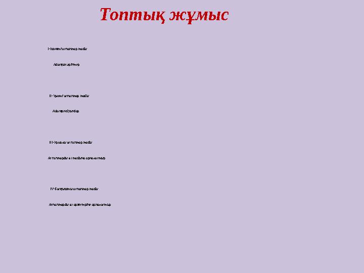 Топтық жұмыс І-Ішекті аспаптар тобы Адасқан әріптер ІІ-Үрмелі аспаптар то