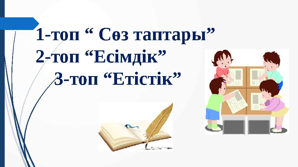 1 -топ “ Сөз таптары” 2 -топ “Есімдік” 3 -топ “Етістік”