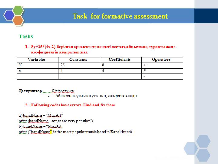 Task for formative assessment