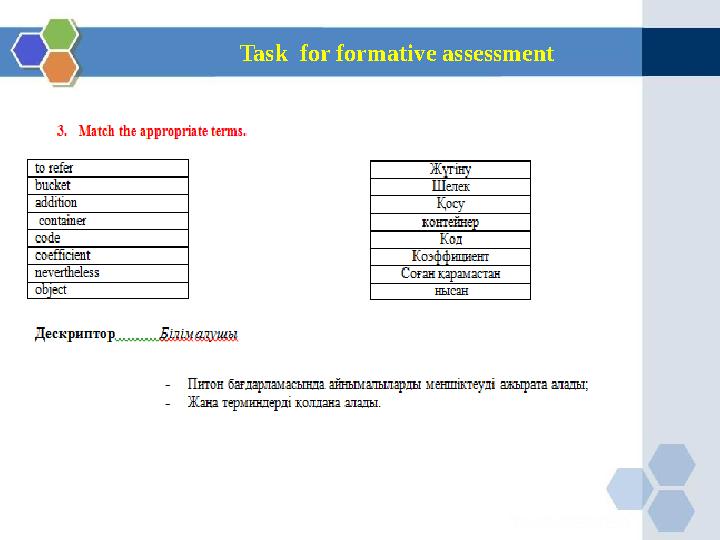 Task for formative assessment