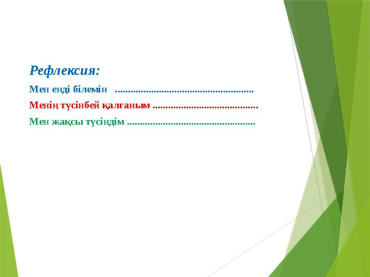 Рефлексия: Мен енді білемін ...................................................... Менің түсінбей қалғаным ...................