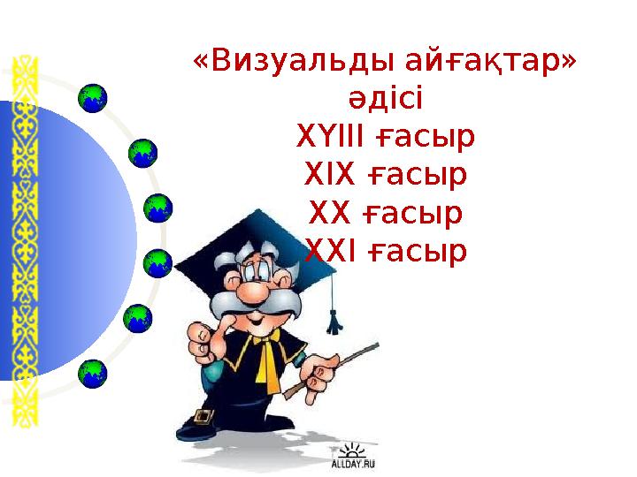 «Визуальды айғақтар» әдісі ХҮІІІ ғасыр ХІХ ғасыр ХХ ғасыр ХХІ ғасыр