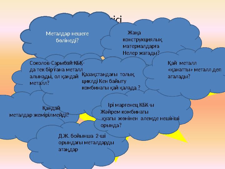 «Күн шуақ» әдісі Металдар нешеге бөлінеді? Жаңа конструкциялық материалдарға Нелер жатады? Соколов-Сарыбай КБК- да тек б