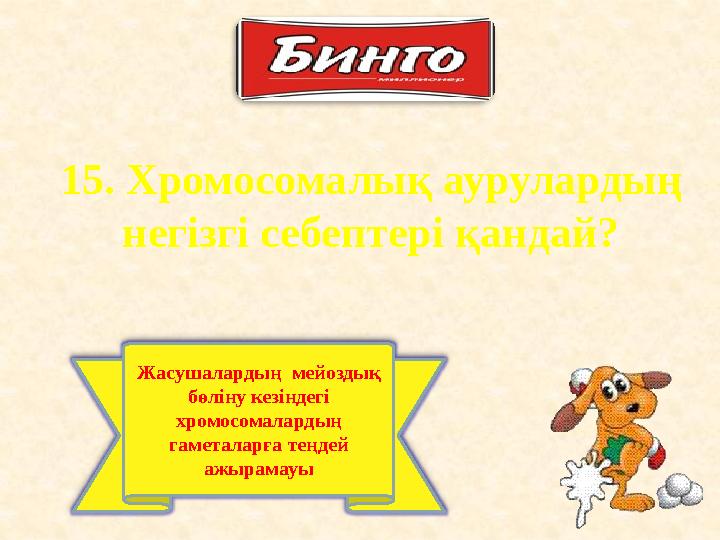 15. Хромосомалық аурулардың негізгі себептері қандай? Жасушалардың мейоздық бөліну кезіндегі хромосомалардың гаметаларға т