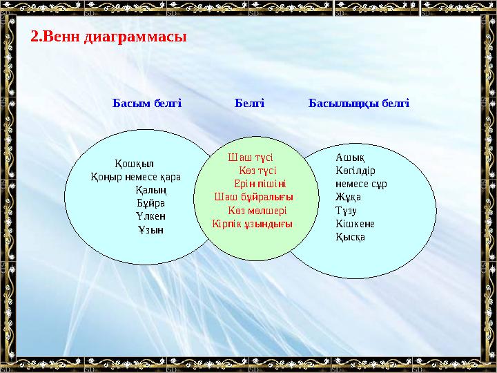 2.Венн диаграммасы Басым белгі Белгі Басылыңқы белгі Қошқыл Қоңыр немес