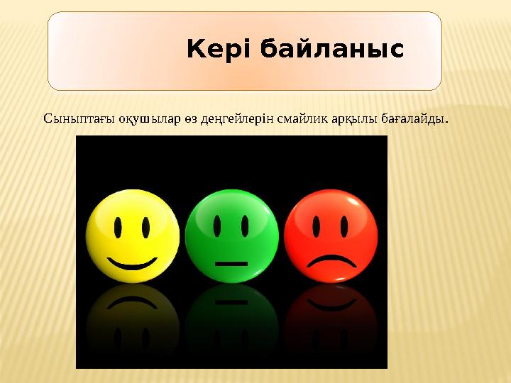 Кері байланыс Сыныптағы оқушылар өз деңгейлерін смайлик арқылы бағалайды.