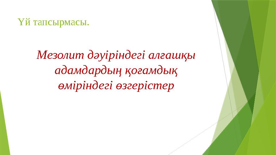 Үй тапсырмасы. Мезолит дәуіріндегі алғашқы адамдардың қоғамдық өміріндегі өзгерістер