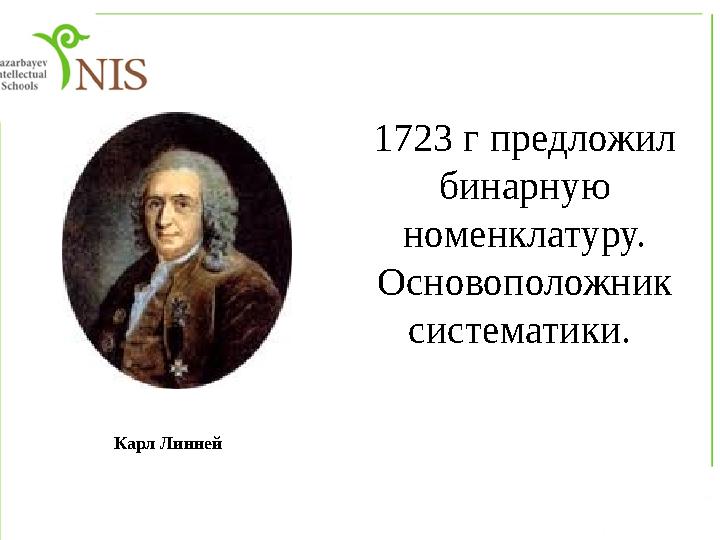 1723 г предложил бинарную номенклатуру. Основоположник систематики. Карл Линней