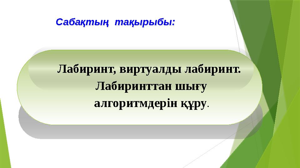 Сабақтың тақырыбы: Лабиринт, виртуалды лабиринт. Лабиринттан шығу алгоритмдерін құру . Сабақтың тақ