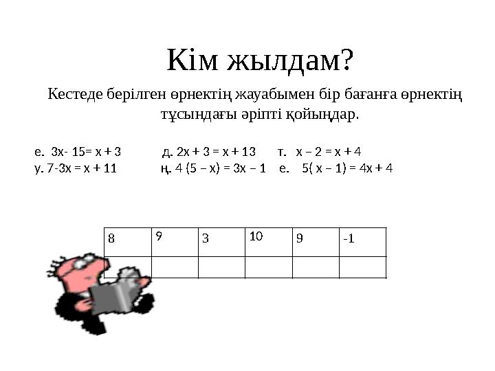 Кім жылдам? 8 9 3 10 9 -1