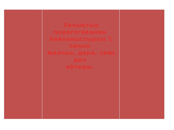 Халықтық педагогикамен байланыстырып 1 санын жалғыз, дара, саяқ деп айтады.