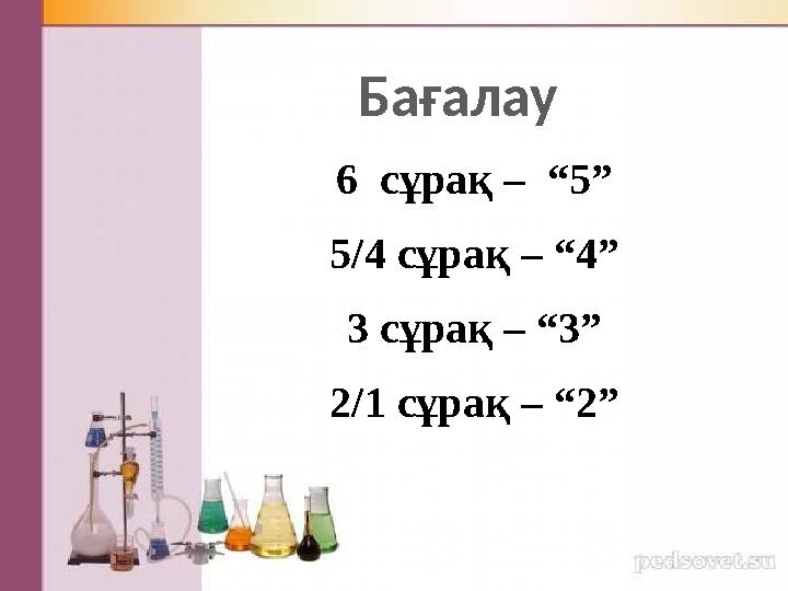 Ба ғалау 6 с ұрақ – “ 5 ” 5/4 c ұрақ – “ 4 ” 3 сұрақ – “ 3 ” 2/1 сұрақ – “ 2 ”