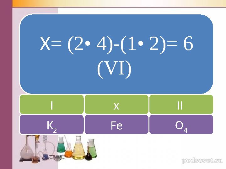 Х = (2 • 4)-(1• 2) = 6 ( VI ) І K 2 х Fe ІІ O 4