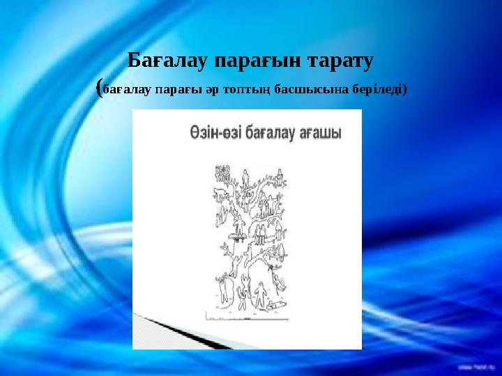 Бағалау парағын тарату ( бағалау парағы әр топтың басшысына бер і леді)