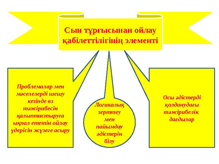 Сын тұрғысынан ойлау қабілеттілігінің элементі Проблемалар мен мәселелерді шешу кезінде өз тәжірибесін қалыптастыруға ықпа