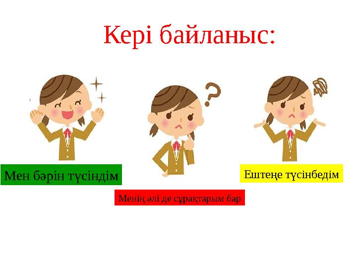 Кері байланыс: Мен бәрін түсіндім Менің әлі де сұрақтарым бар Ештеңе түсінбедім