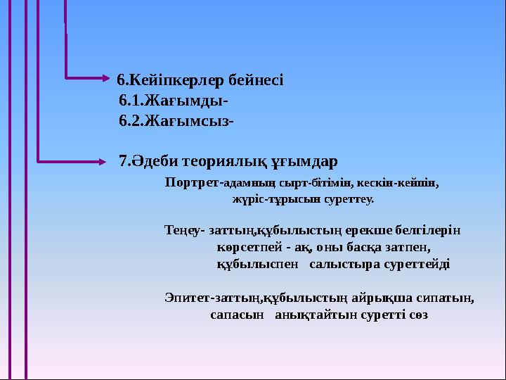 6.Кейіпкерлер бейнесі 6.1.Жағымды-