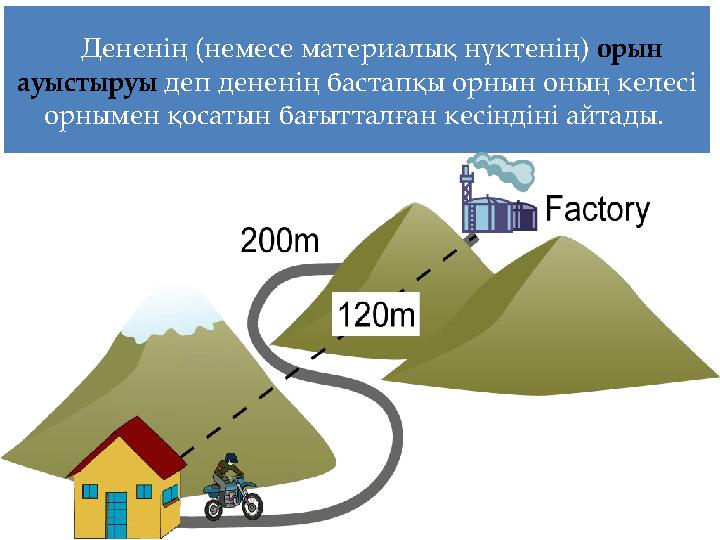 Дененің (немесе материалық нүктенің) орын ауыстыруы деп дененің бастапқы орнын оның келесі орнымен қосатын бағытталған кесінді