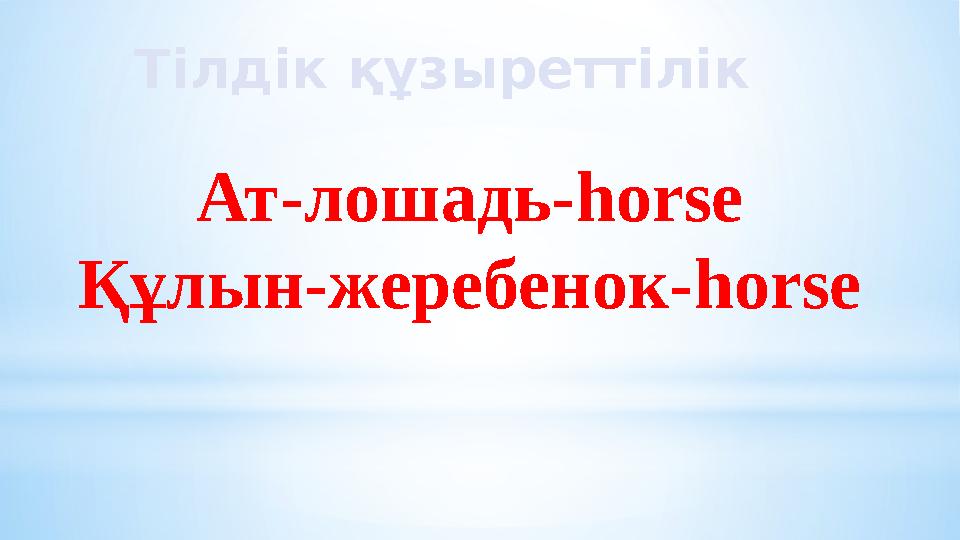Тілдік құзыреттілік Ат-лошадь-horse Құлын-жеребенок-horse