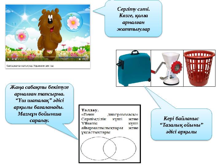 Сергіту сәті. Көзге, қолға арналған жаттығулар Жаңа сабақты бекітуге арналған тапсырма. “Үш шапалақ” әдісі арқылы бағалан