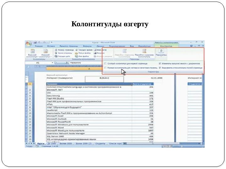 Колонтитулды өзгерту