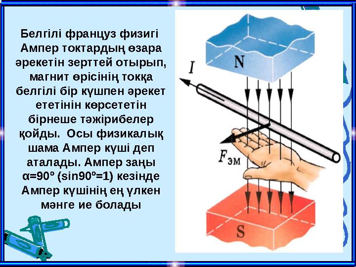 Белгілі француз физигі Ампер токтардың өзара әрекетін зерттей отырып, магнит өрісінің токқа белгілі бір күшпен әрекет ететі