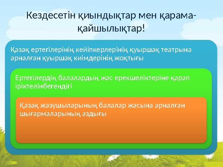 Кездесетін қиындықтар мен қарама- қайшылықтар! Қазақ ертегілерінің кейіпкерлерінің қуыршақ театрына арналған қуыршақ киімдерін
