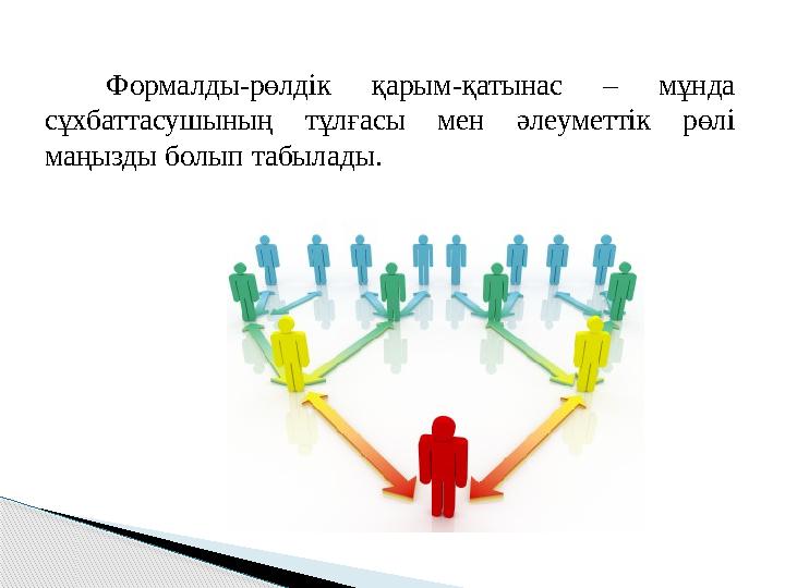 Формалды-рөлдік қарым-қатынас – мұнда сұхбаттасушының тұлғасы мен әлеуметтік рөлі маңызды болып табылады.