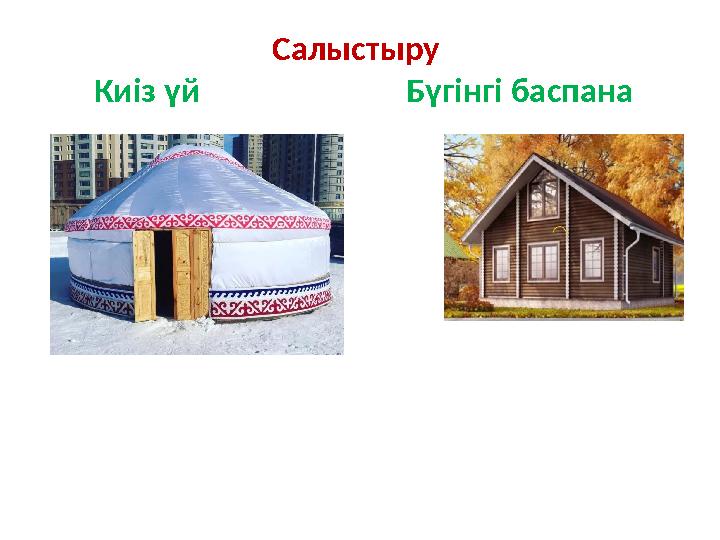 Салыстыру Киіз үй Бүгінгі баспана