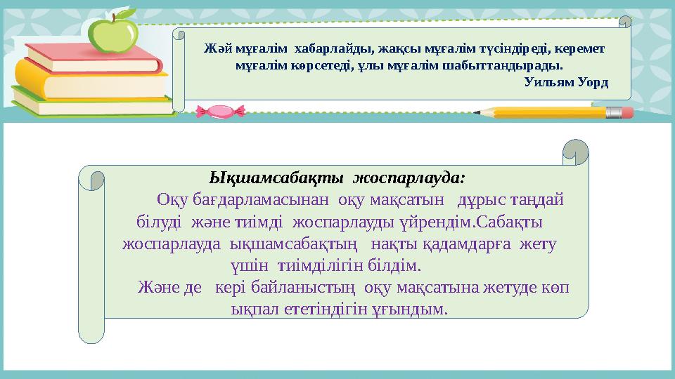 Ықшамсабақты жоспарлауда: Оқу бағдарламасынан оқу мақсатын дұрыс таңдай білуді және тиімді жоспарлауды үйренд