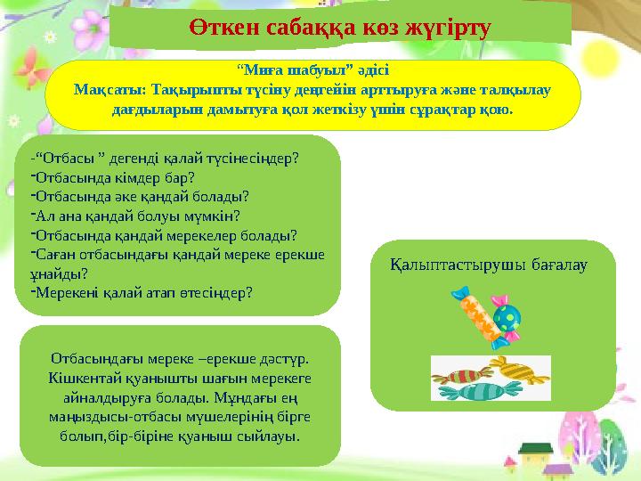 Өткен сабаққа көз жүгірту Қалыптастырушы бағалау -“Отбасы ” дегенді қалай түсінесіңдер? -Отбасында кімдер бар? -Отбасында әк