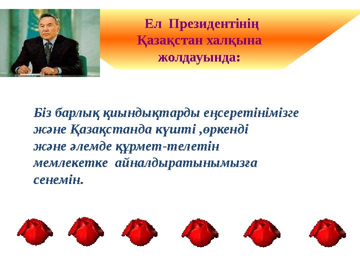 Ел Президентінің Қазақстан халқына жолдауында: Біз барлық қиындықтарды еңсеретінімізге және Қазақстанда күшті ,өркенді жә