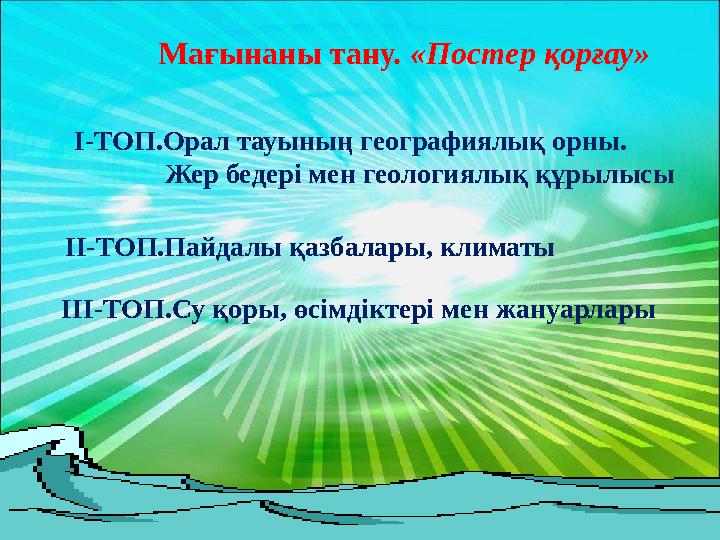 Мағынаны тану. «Постер қорғау» І-ТОП.Орал тауының географиялық орны. Жер бедері мен геол