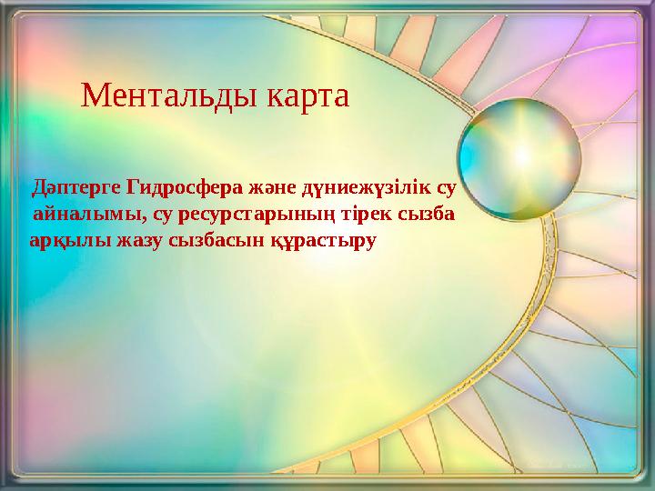 Ментальды карта Дәптерге Гидросфера және дүниежүзілік су айналымы, су ресурстарының тірек сызба арқылы жазу сызбасын құраст