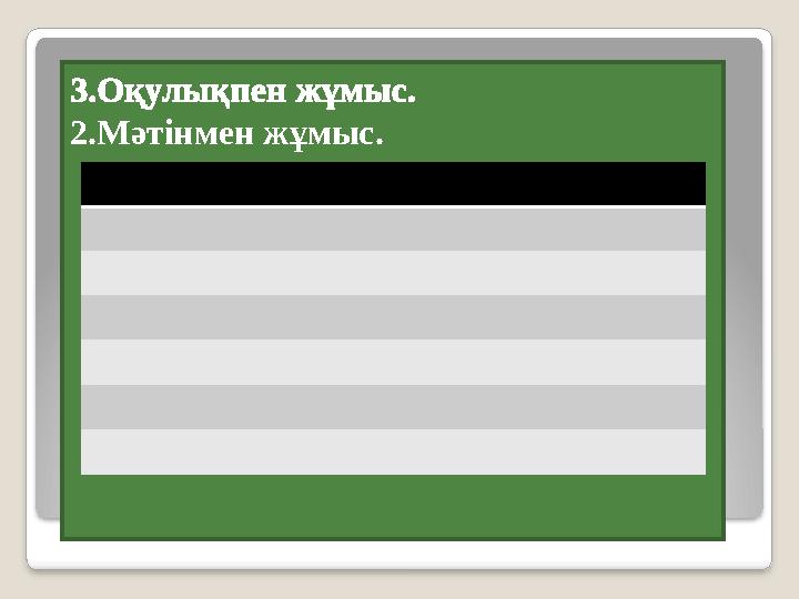 3.Оқулықпен жұмыс. 2.Мәтінмен жұмыс.