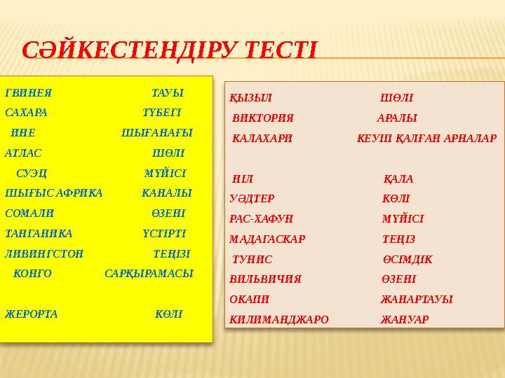 СӘЙКЕСТЕНДІРУ ТЕСТІ  ҚЫЗЫЛ ШӨЛІ ВИКТОРИЯ АРАЛЫ КАЛАХ