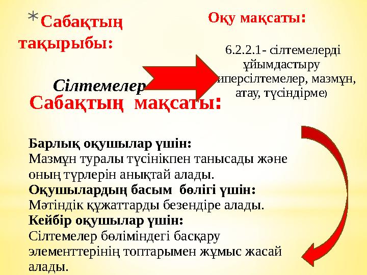 Сабақтың мақсаты: Барлық оқушылар үшін: Мазмұн туралы түсінікпен танысады және он