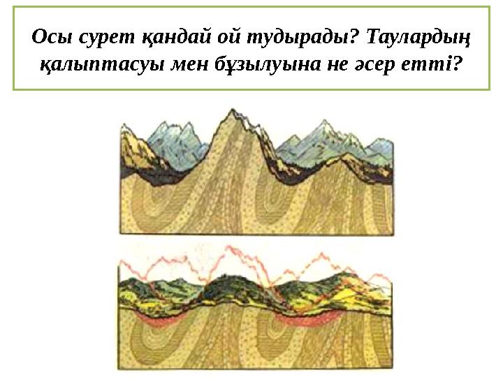 Осы сурет қандай ой тудырады? Таулардың қалыптасуы мен бұзылуына не әсер етті?