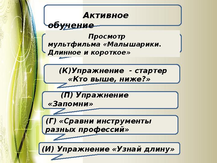 Просмотр мультфильма «Малышарики. Длинное и короткое» (К)Упражнение - стартер «Кто выше, ниже?» (Г) «Сра