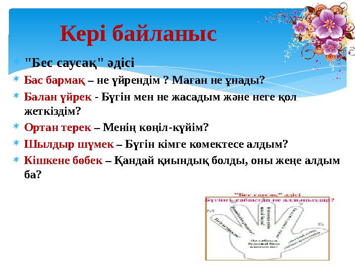 "Бес саусақ" әдісі Бас бармақ – не үйрендім ? Маған не ұнады? Балан үйрек - Бүгін мен не жасадым және неге қол жеткіздім?