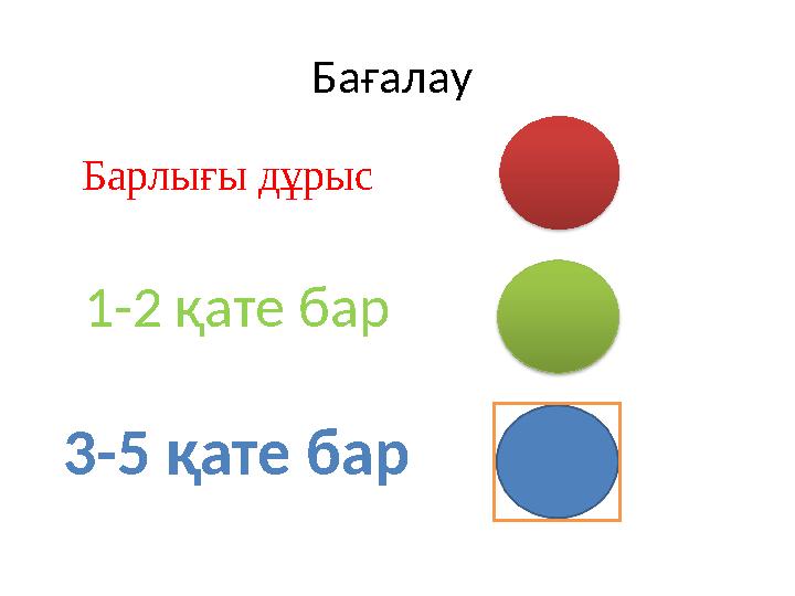 Бағалау Барлығы дұрыс 1-2 қате бар 3-5 қате бар