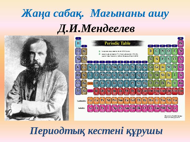 Д.И.Мендеелев Периодтық кестені құрушы Жаңа сабақ. Мағынаны ашу