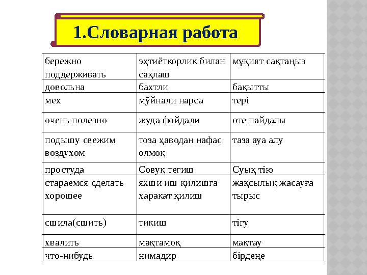 бережно поддерживать эҳтиёткорлик билан сақлаш мұқият сақтаңыз довольна бахтли бақытты мех м ўйнали нарса тері очень полезно