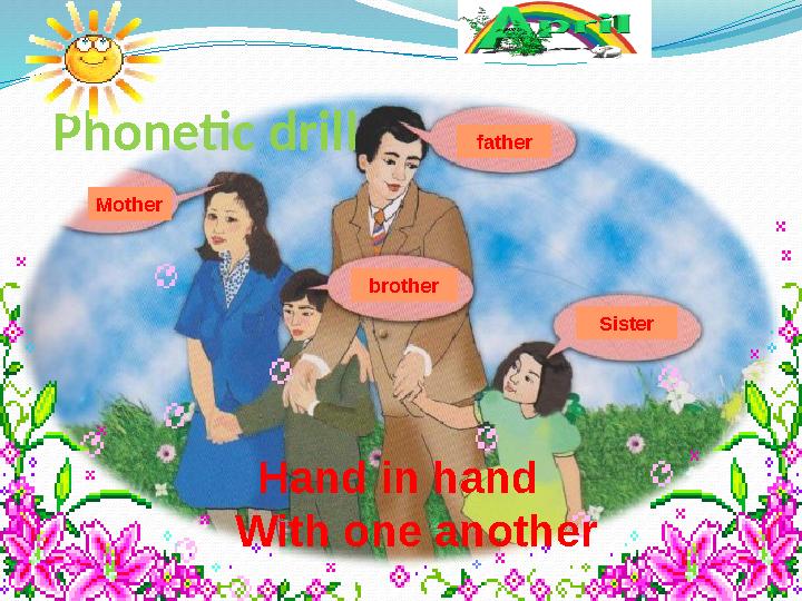 Phonetic drill Hand in hand With one anotherMother father Sisterbrother