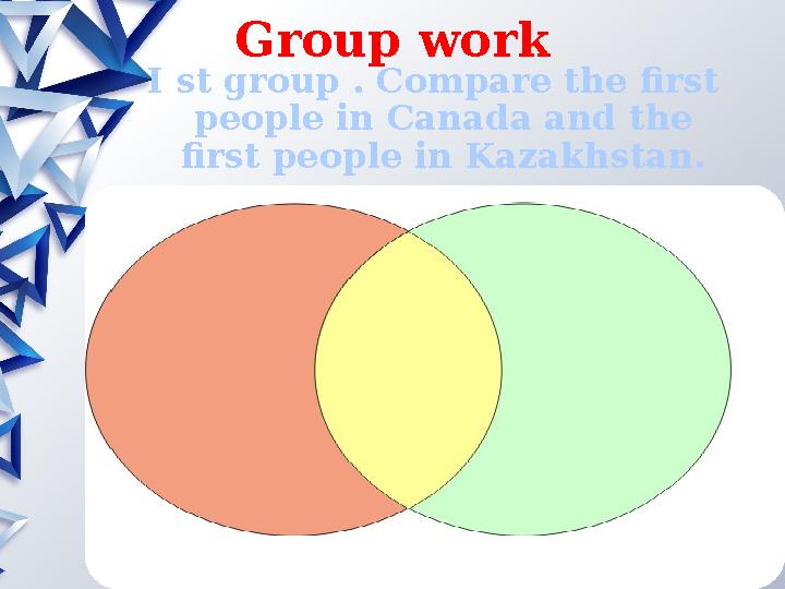 I st group . Compare the first people in Canada and the first people in Kazakhstan. Group work