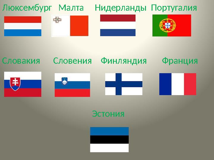 Люксембург Малта Нидерланды Португалия Словакия Словения Финляндия Франция