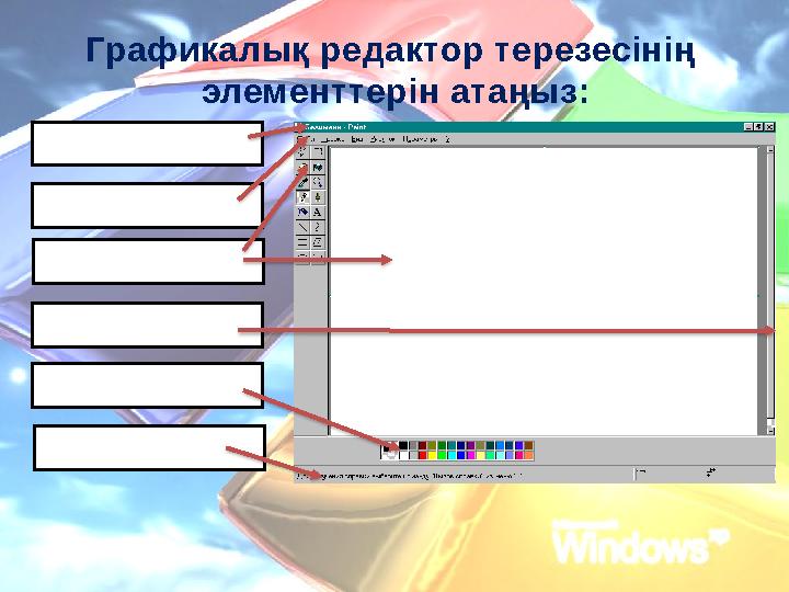 Графикалық редактор терезесінің элементтерін атаңыз: